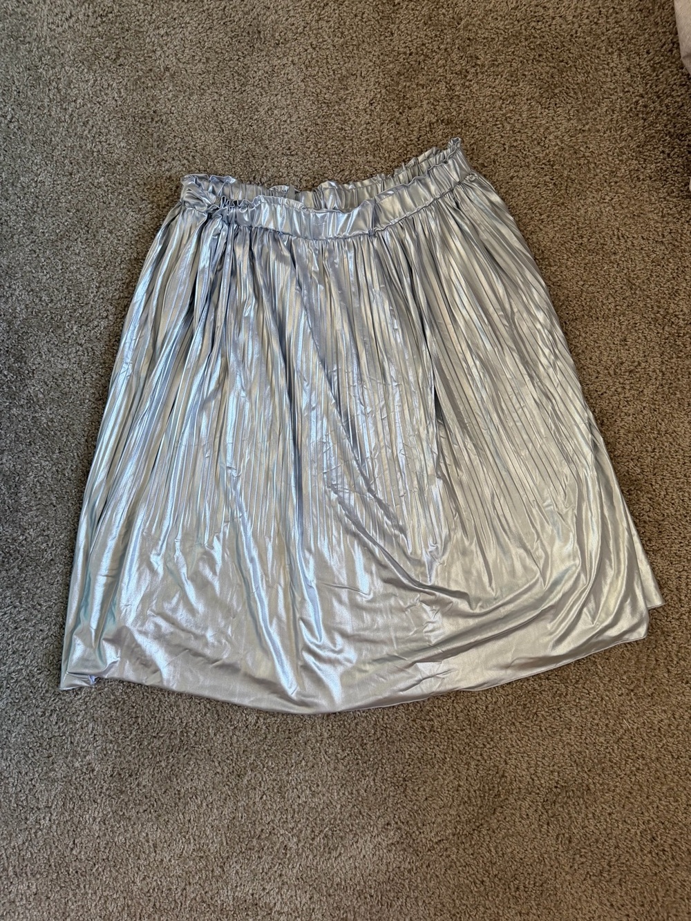 Simlu Metallic Silver Pleated A-Line Midi Skirt 3XL